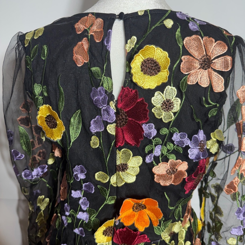 NWT Lulus Impressive Blossom Black 3D Floral Embroidered V-Neck Dress - Picture 11 of 16